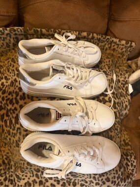 Fila White Low-Top Sneakers with Silver Heel Accents
